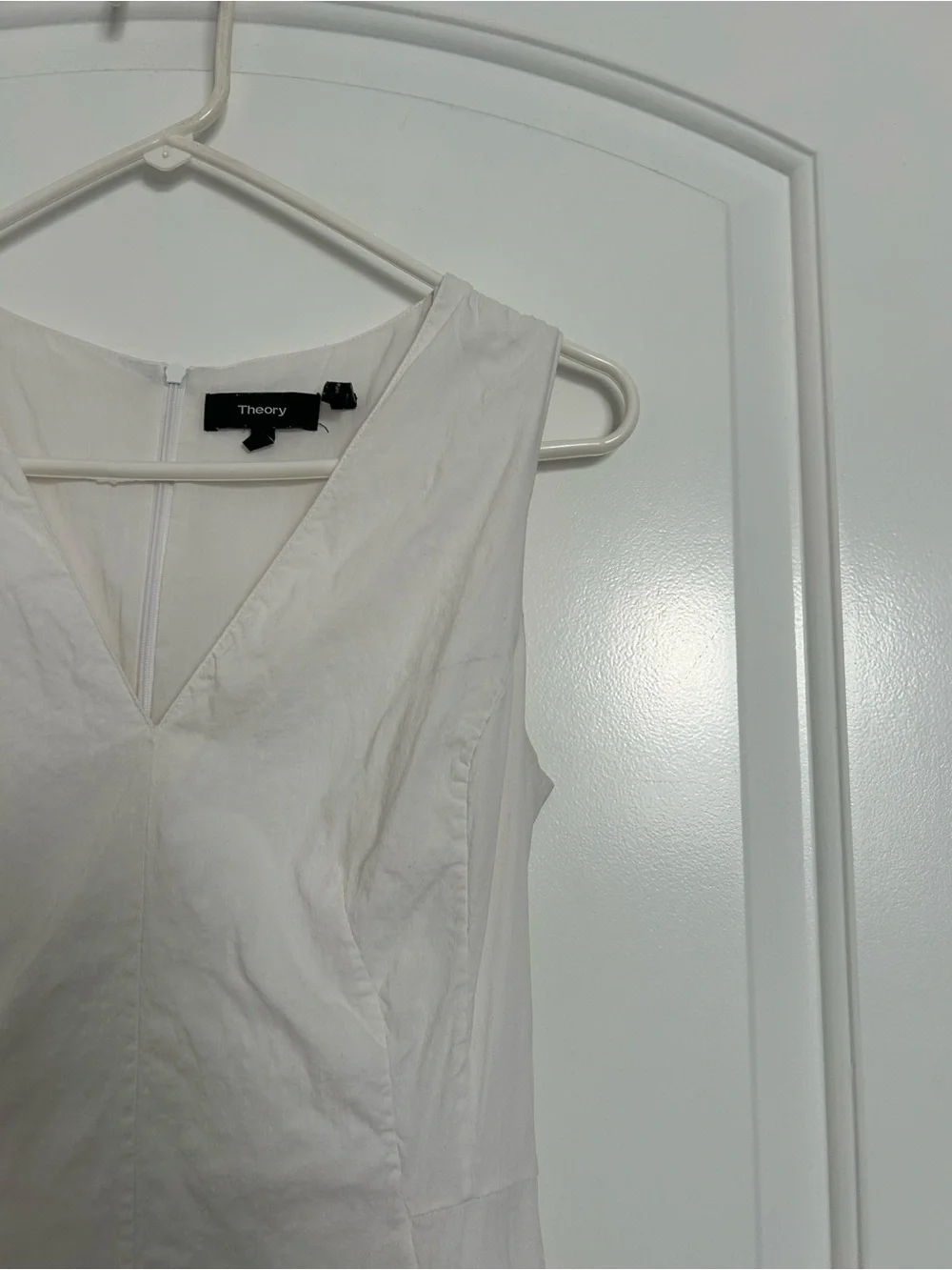 Theory Seamed V-Neck White Linen Blend Midi Dress Size 4 chic preppy summer - Picture 14 of 16